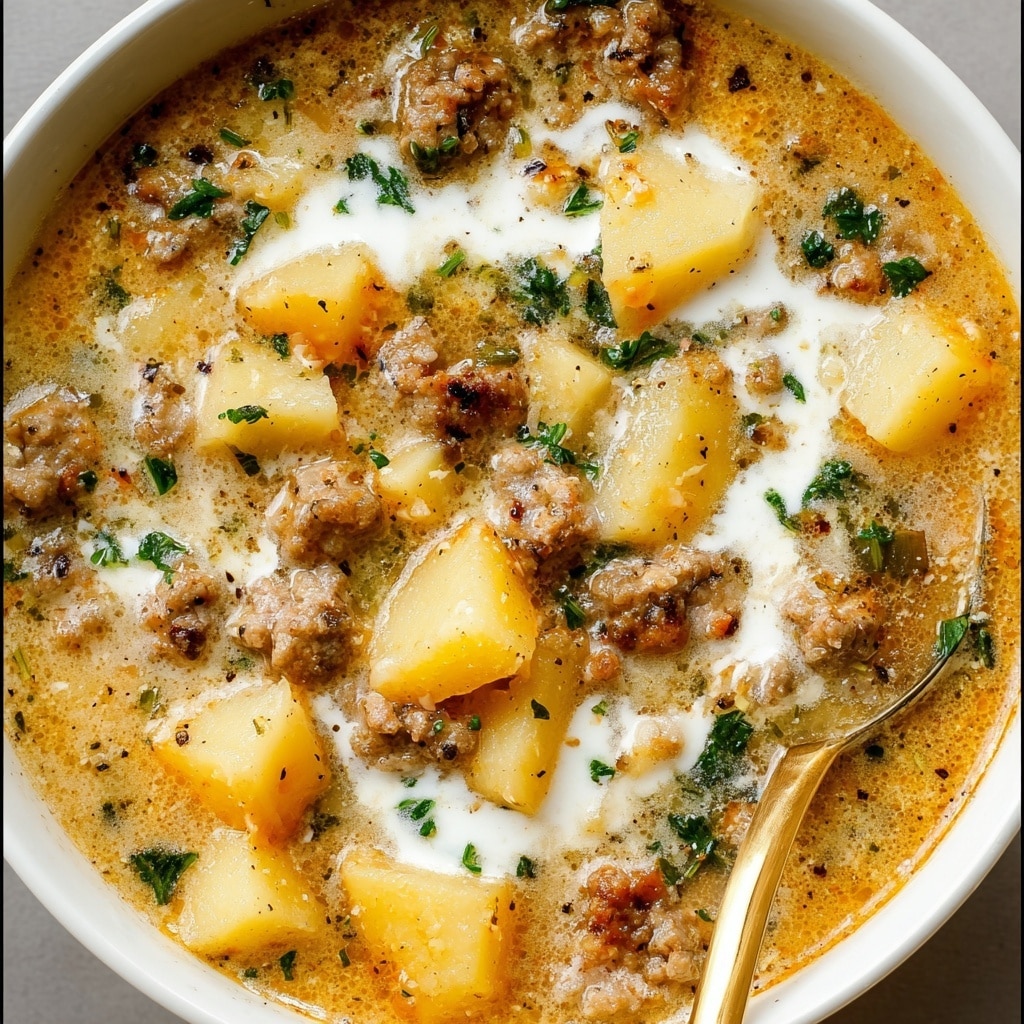 Hearty Cheddar Garlic Herb Potato Soup Recipe - Recipe Image