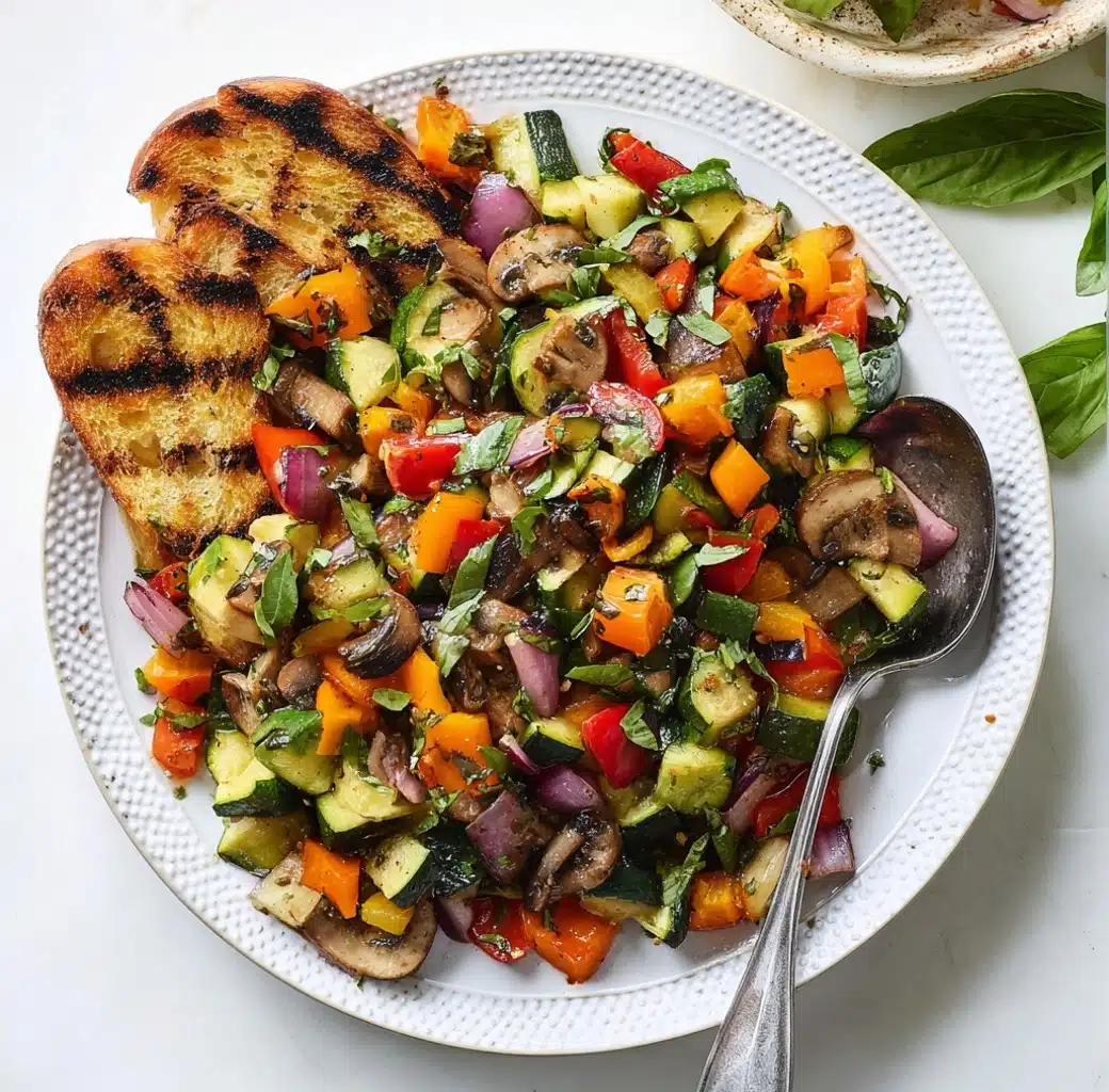 Grilled Chopped Veggies with Garlic Toast Recipe - Recipe Image