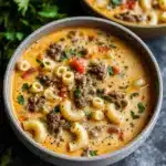 One-Pot Macaroni Cheeseburger Soup No Velveeta Recipe