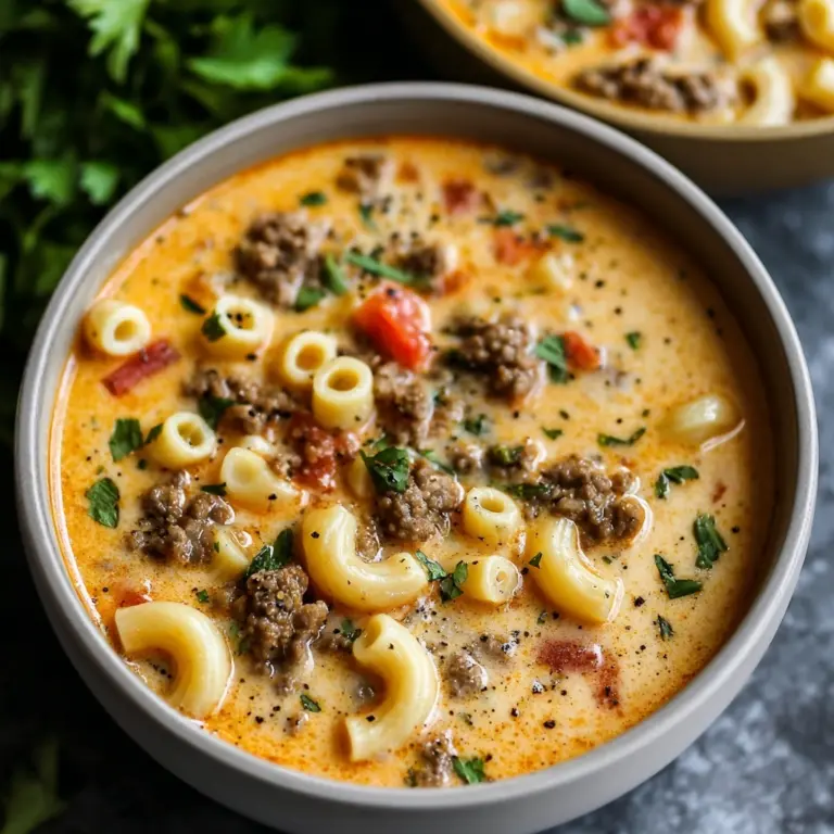 One-Pot Macaroni Cheeseburger Soup No Velveeta Recipe