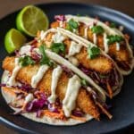 Crispy Fish Tacos with Slaw and Lime Crema Recipe