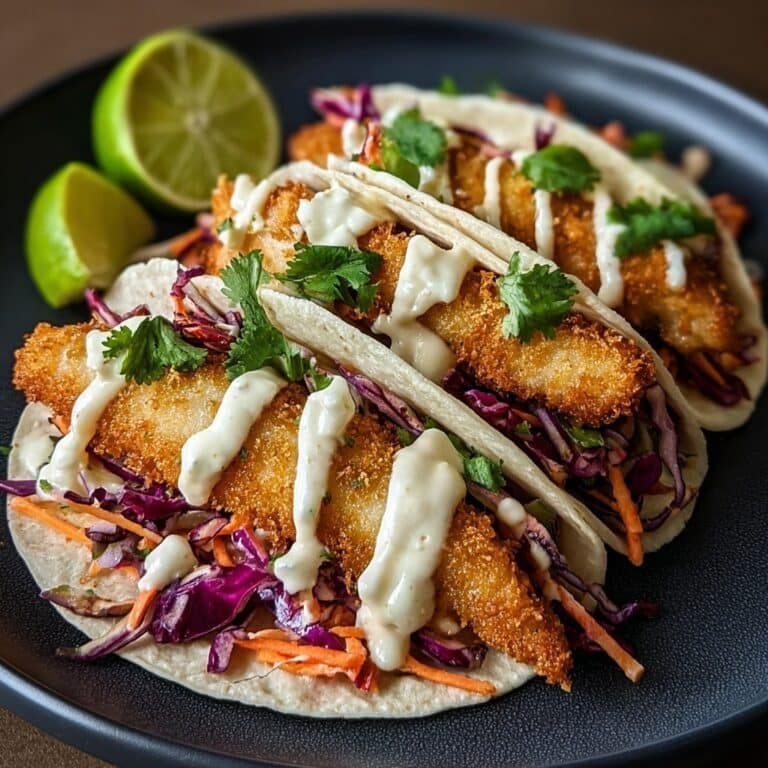 Crispy Fish Tacos with Slaw and Lime Crema Recipe