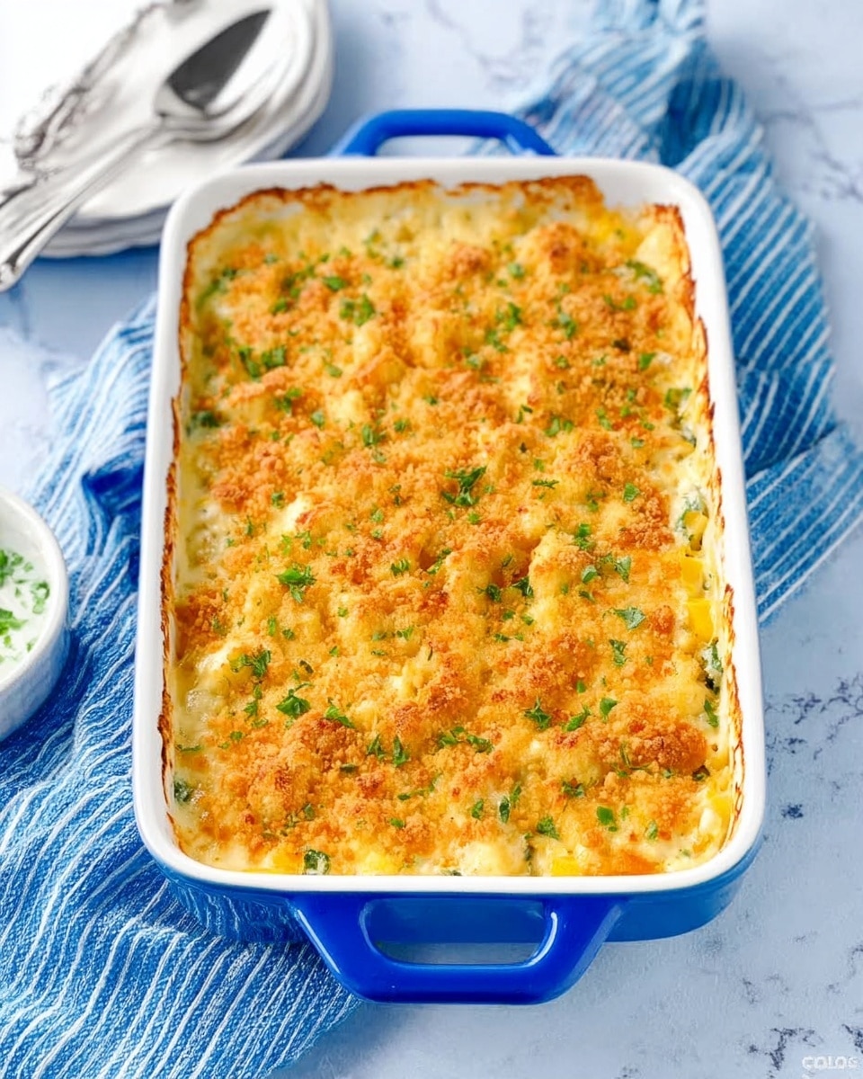 A close-up of a creamy broccoli casserole shows three main layers: at the bottom, bright green broccoli florets covered in a smooth, light yellow cheesy sauce; in the middle, a thick layer of melted yellow and white cheese; and on top, a crispy, golden brown breadcrumb crust with small, crunchy pieces. A spoon lifts a serving, capturing the textures of gooey cheese, tender broccoli, and crunchy topping all together. The dish is set against a white marbled surface. photo taken with an iphone --ar 4:5 --v 7