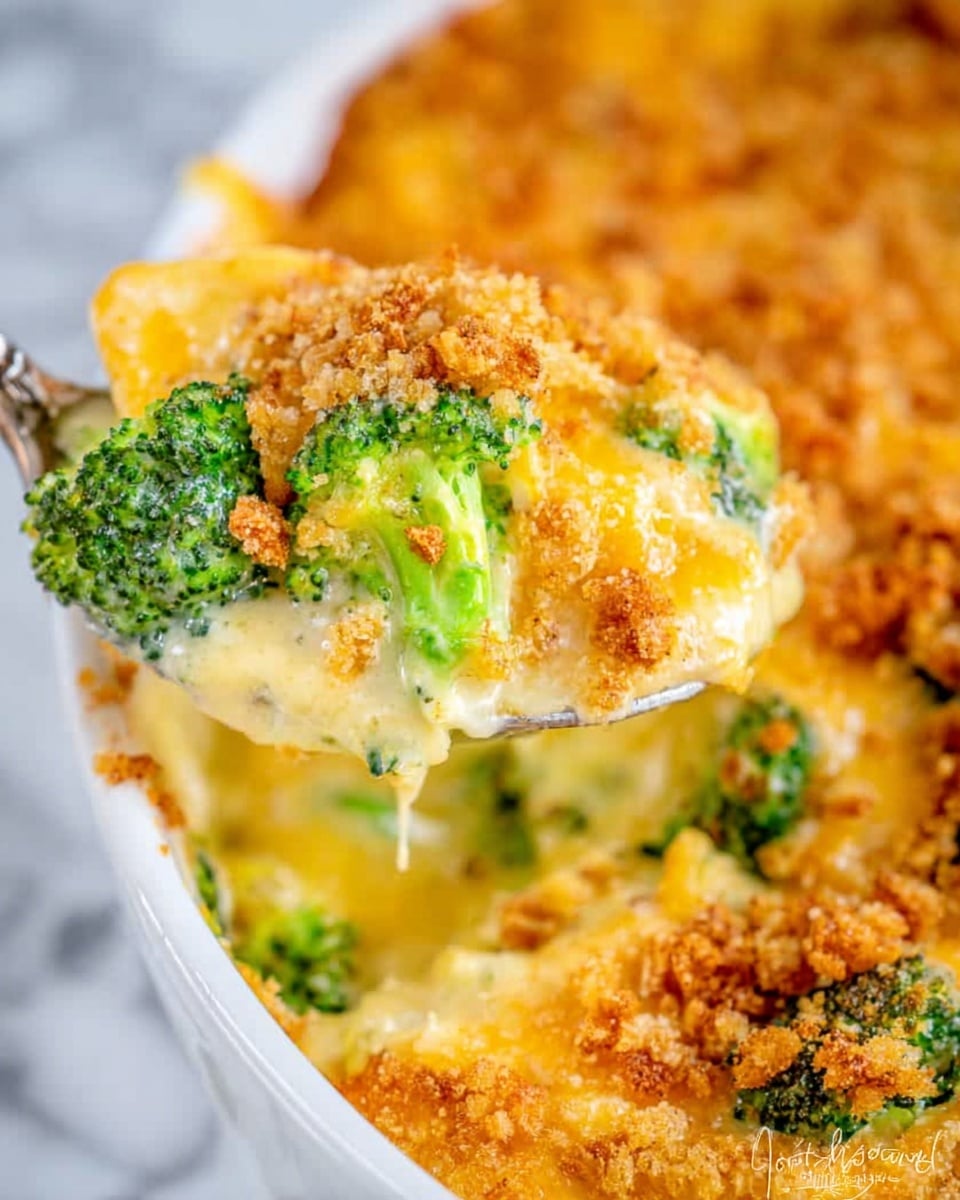 A rectangular white ceramic baking dish with bright blue handles holds a baked casserole. The top layer is golden brown with a crunchy texture, dotted with small green herbs scattered across the surface. Beneath the golden crust, there are soft, creamy layers with bits of green visible, suggesting vegetables inside. The dish is placed on a blue and white striped cloth, against a white marbled surface. Nearby, silver cutlery and a white bowl with a silver spoon add to the setting. photo taken with an iphone --ar 4:5 --v 7