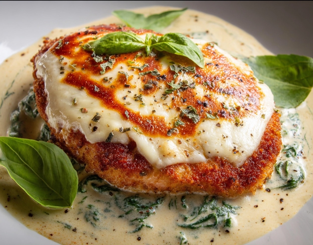 Mozzarella Chicken in Basil Cream Sauce Recipe - Recipe Image