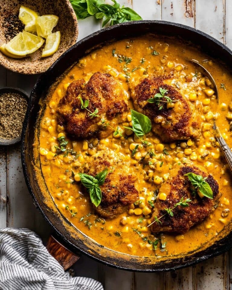 Skillet Creamy Cajun Chicken Lazone with Herby Corn Recipe