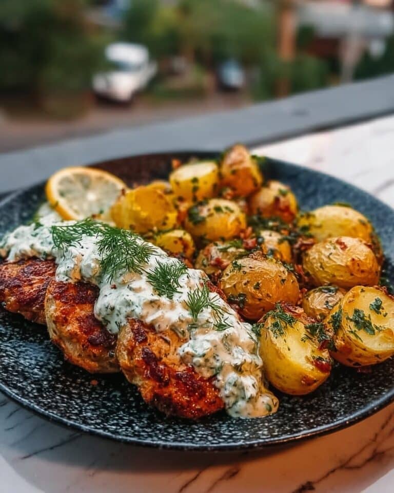 Spicy Yogurt Marinated Chicken with Dill Feta Cream & Crispy Baby Potatoes Recipe