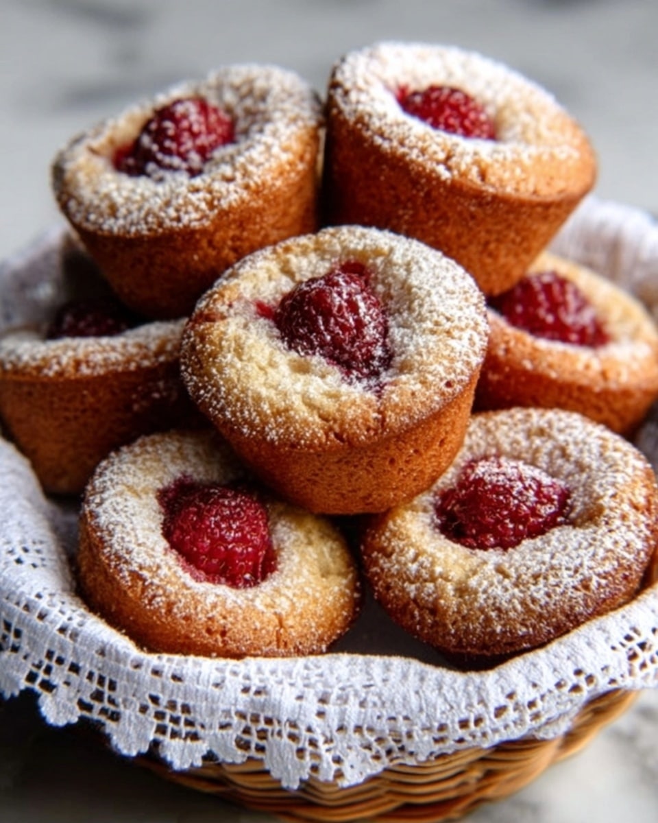 The image shows six small muffins with a golden-brown top and bits of red fruit, arranged in two groups on white plates. Four muffins are on a plate with a silver handle in the center, showing some soft texture and fruit pieces inside. Two muffins sit separately, one on the left on a white saucer near a white cup and another on the right on a plain white saucer. The background is a white marbled surface, and a woman's hand is gently reaching out with a fork held above the left muffin plate. Photo taken with an iphone --ar 4:5 --v 7