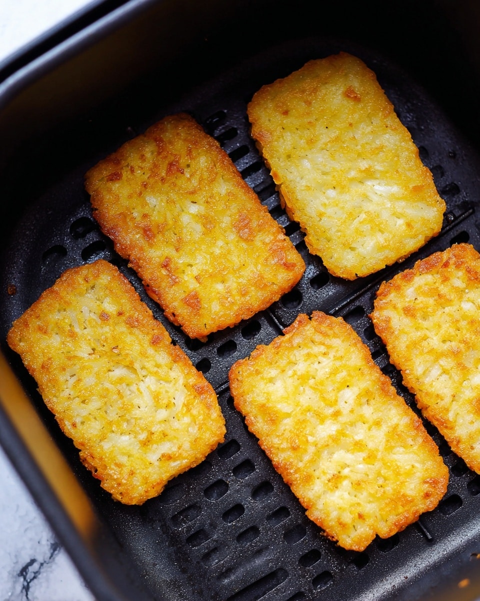 The image shows two golden brown hash browns stacked on top of each other on a white plate with a small pile of glossy red ketchup on the side. Each hash brown has a crispy texture with a slightly uneven surface, showing bits of grated potatoes. The plate sits on a white marbled surface, and the background is softly blurred. Photo taken with an iphone --ar 4:5 --v 7